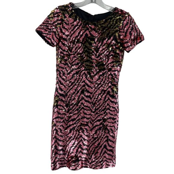 Milly Minis Hot Pink/Black Sequin Pattern Short Dress Women's Size 12 Preowned - Picture 1 of 6